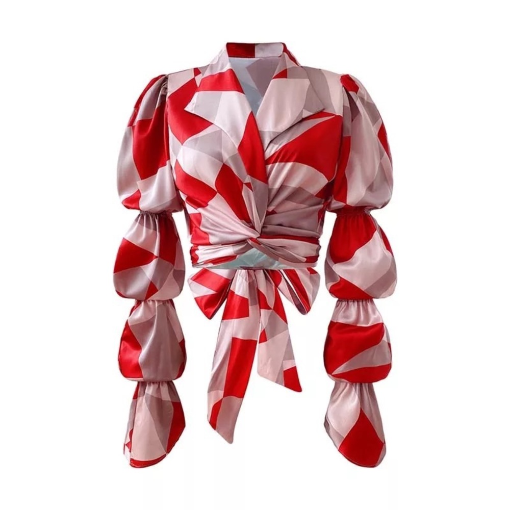 NWOT Abstract Color Lapel Puff Long Sleeved Shirt